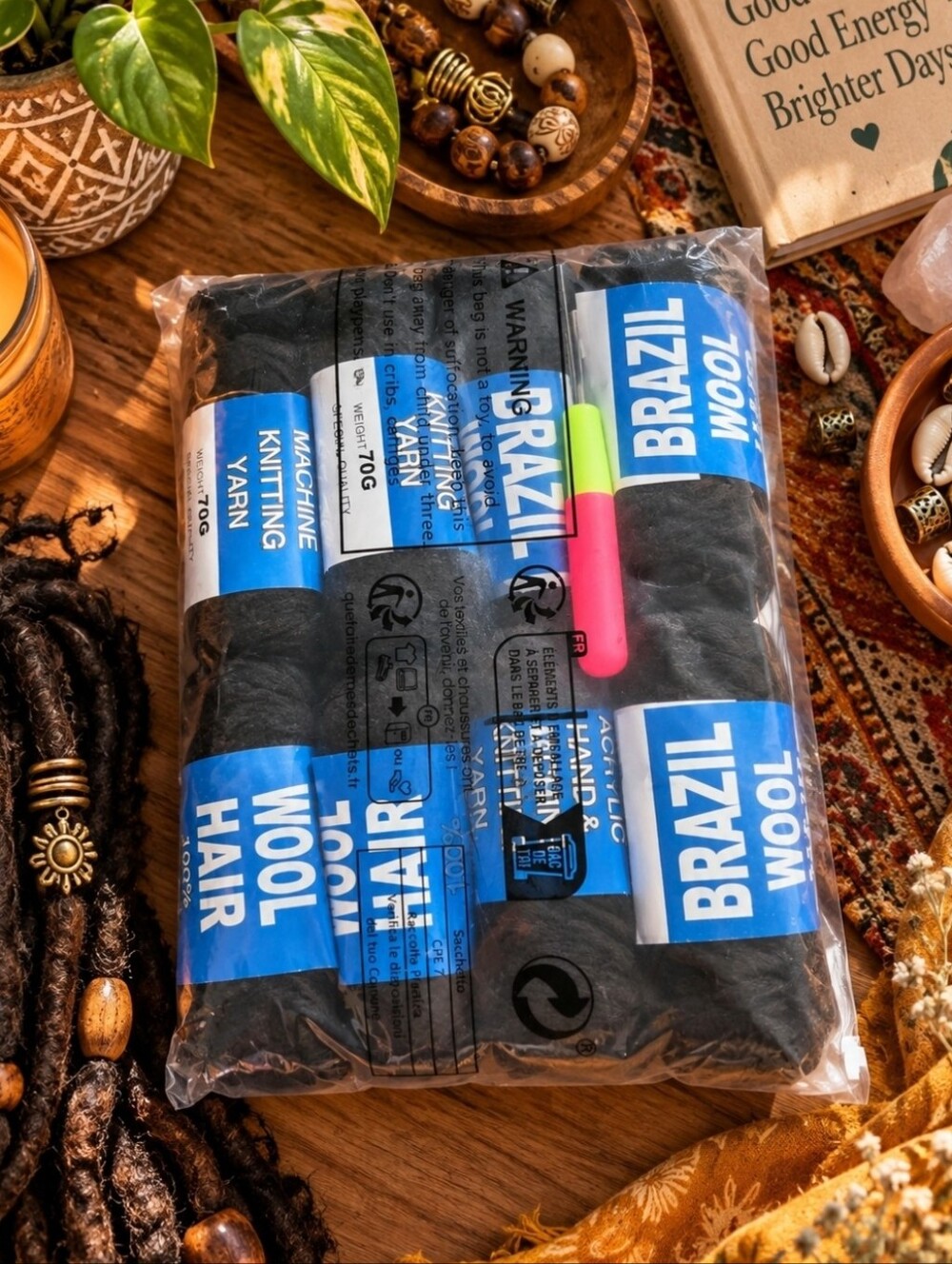 Black Brazilian Wool Braiding Hair 70g Dreadlock Extensions Faux Locs Boho Rasta